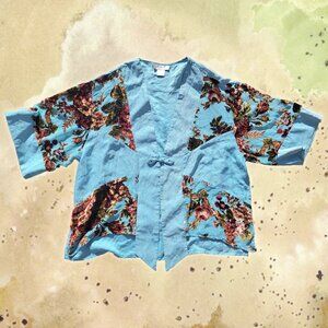 ⋅♡𓂃 ࣪🏵️ Ania A vintage y2k silk and floral velvet asian inspired top 🌿‧₊˚☁️